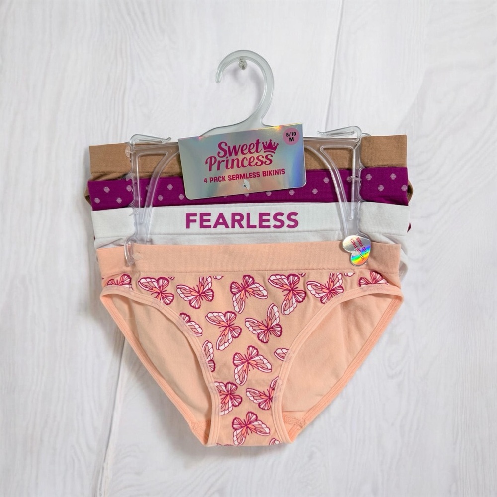 Girls' 4 Pack Seamless Bikini Set - Peach, Purple, White, Tan